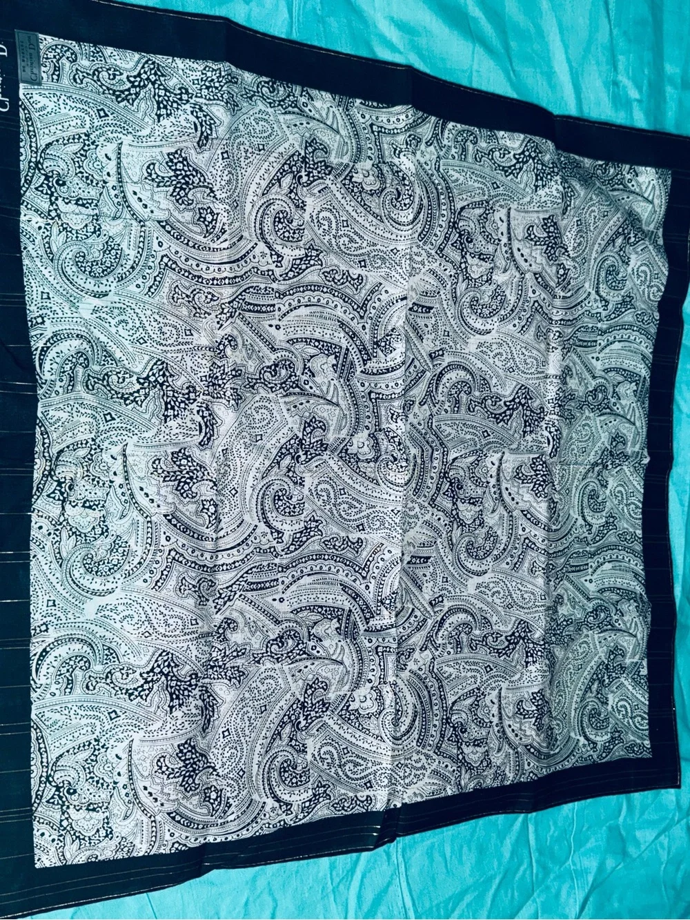 Dior Two-Tone Silk Scarf in Light Green and Black Paisley 2 pice sets